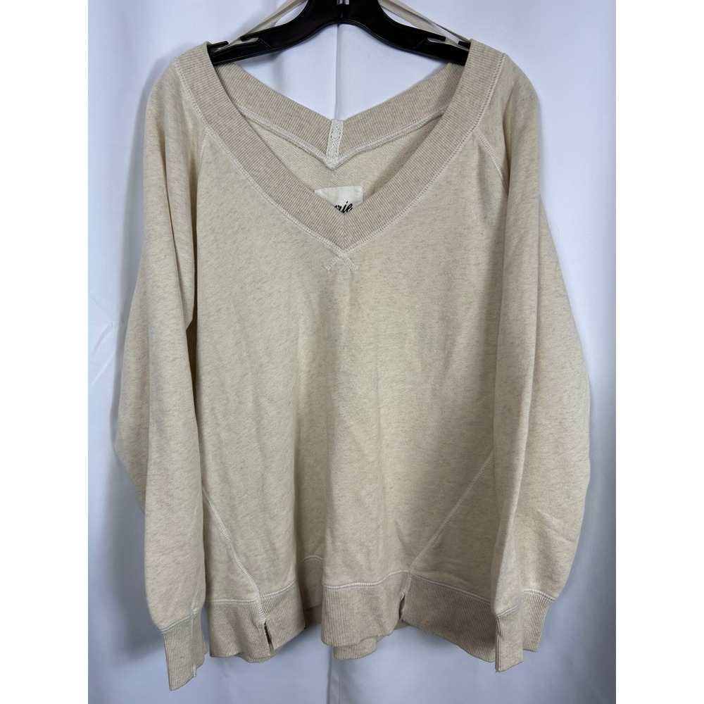 Aerie V-Neck Oversized Sweatshirt Oatmeal Heather Cream Balletcore Small‎